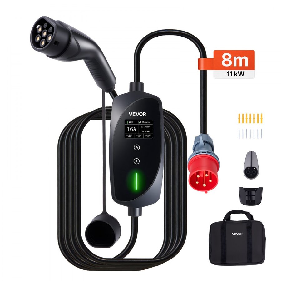 VEVOR Portable Type 2 EV Charger – 11 kW 16A, 3-Phase