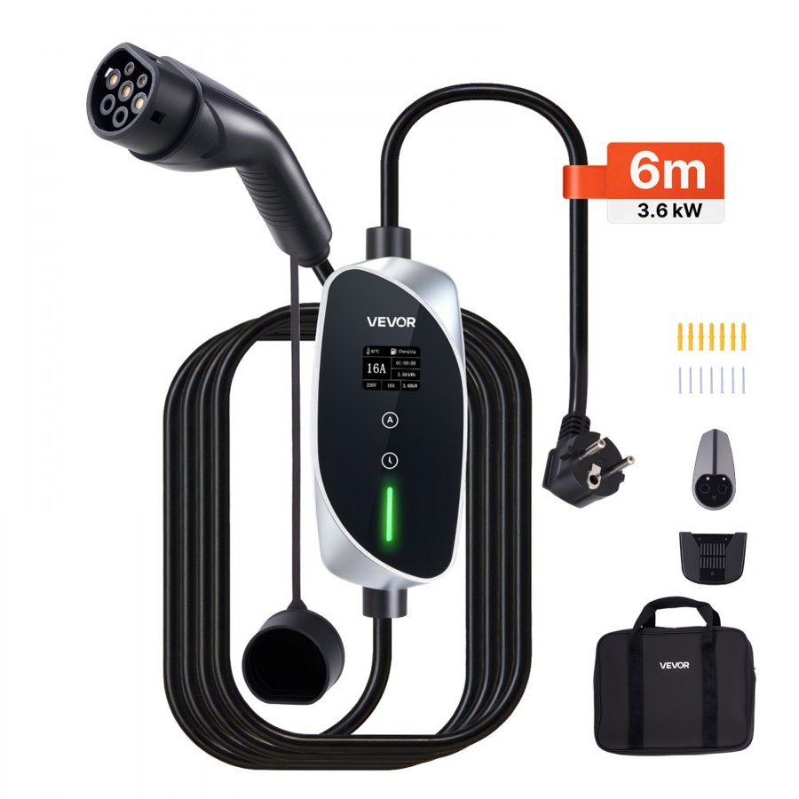VEVOR 3.6 kW Portable Type 2 EV Charger – Schuko, 16A