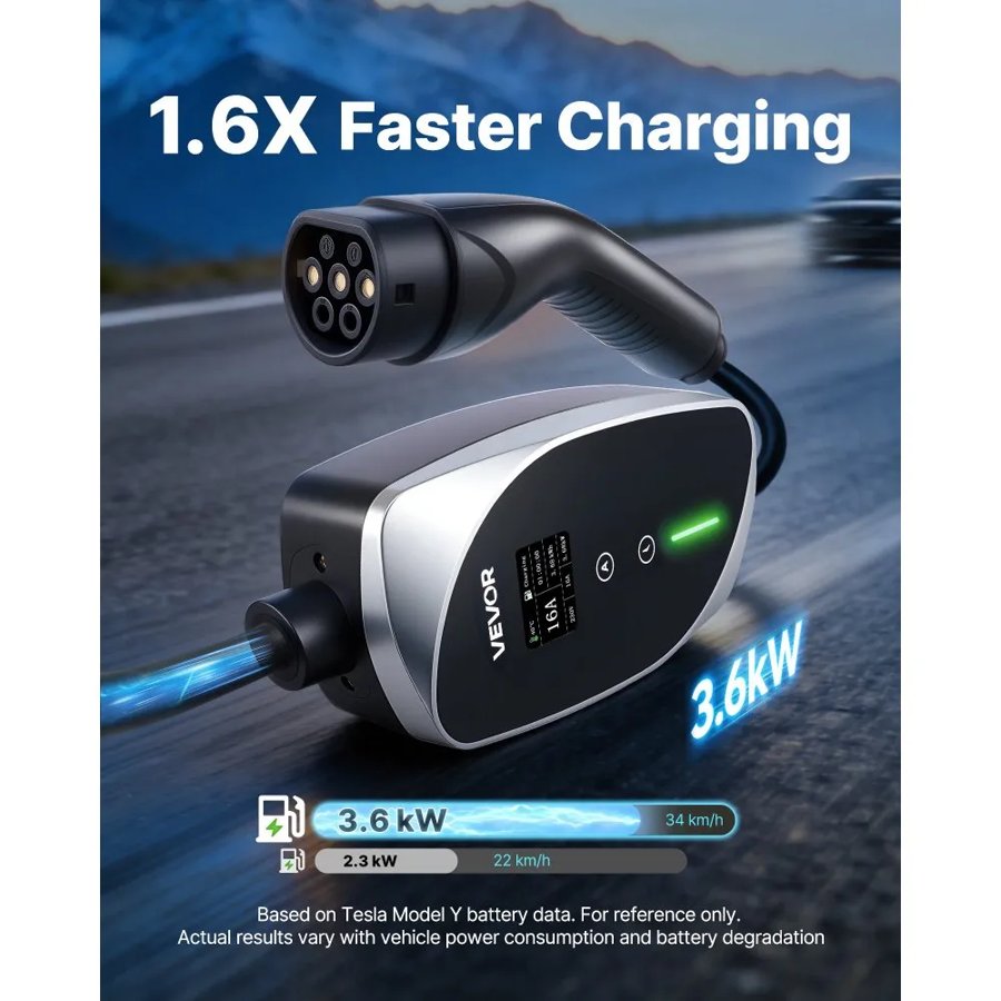 VEVOR 3.6 kW Portable Type 2 EV Charger – Schuko, 16A