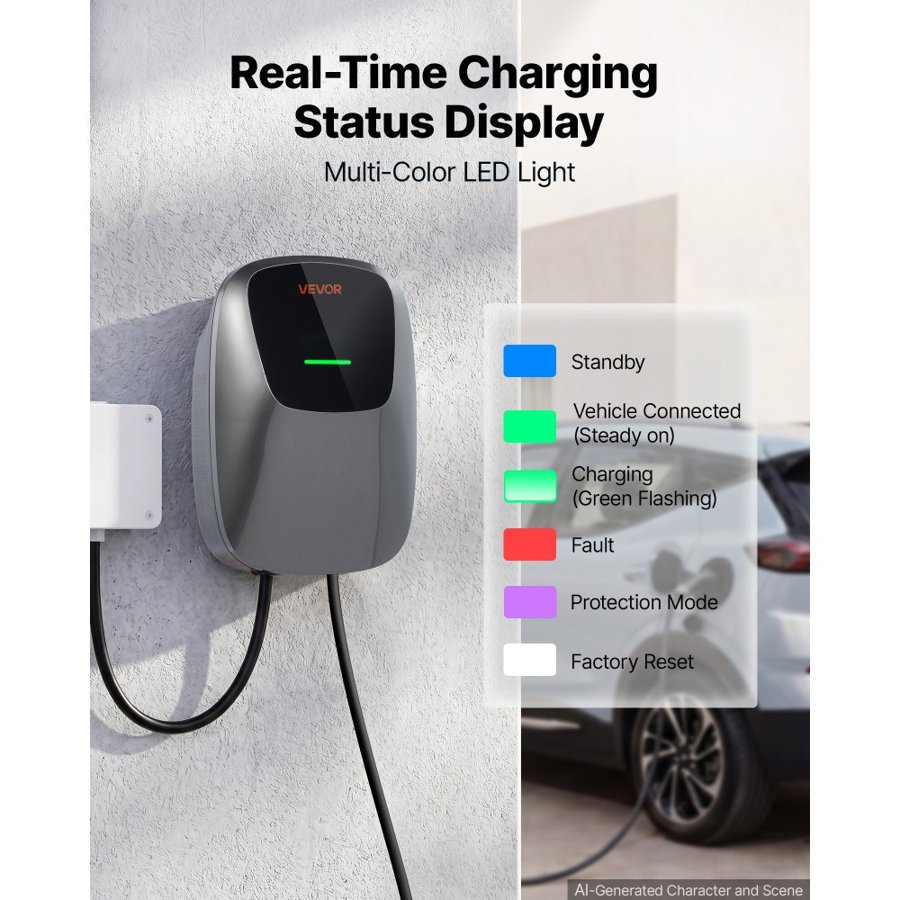 VEVOR Electric Vehicle Charging Station 11kW Three-Phase EV Charger 7.5M, for All EVs and PHEVs, 400V AC Home Type 2 Smart Car Wallbox, 16A Current, with APP Remote Control & LED Indicator, IP65