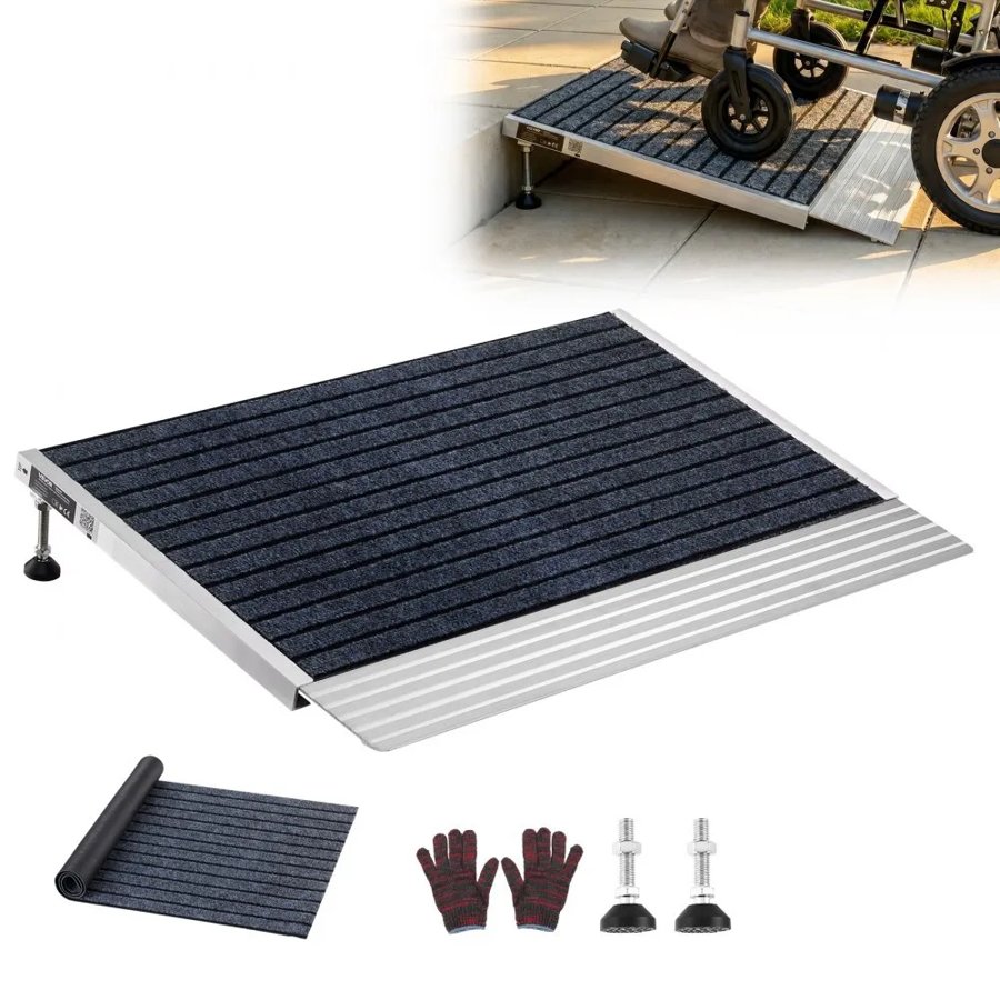 VEVOR Threshold Ramp for Doorways, 610 x 910 mm, Platform Aluminum Wheelchair Ramp with Adjustable Height, Non-Slip Door Threshold Ramps, 362.9 kg Load Capacity, for Home Steps, Wheelchairs, Walkers