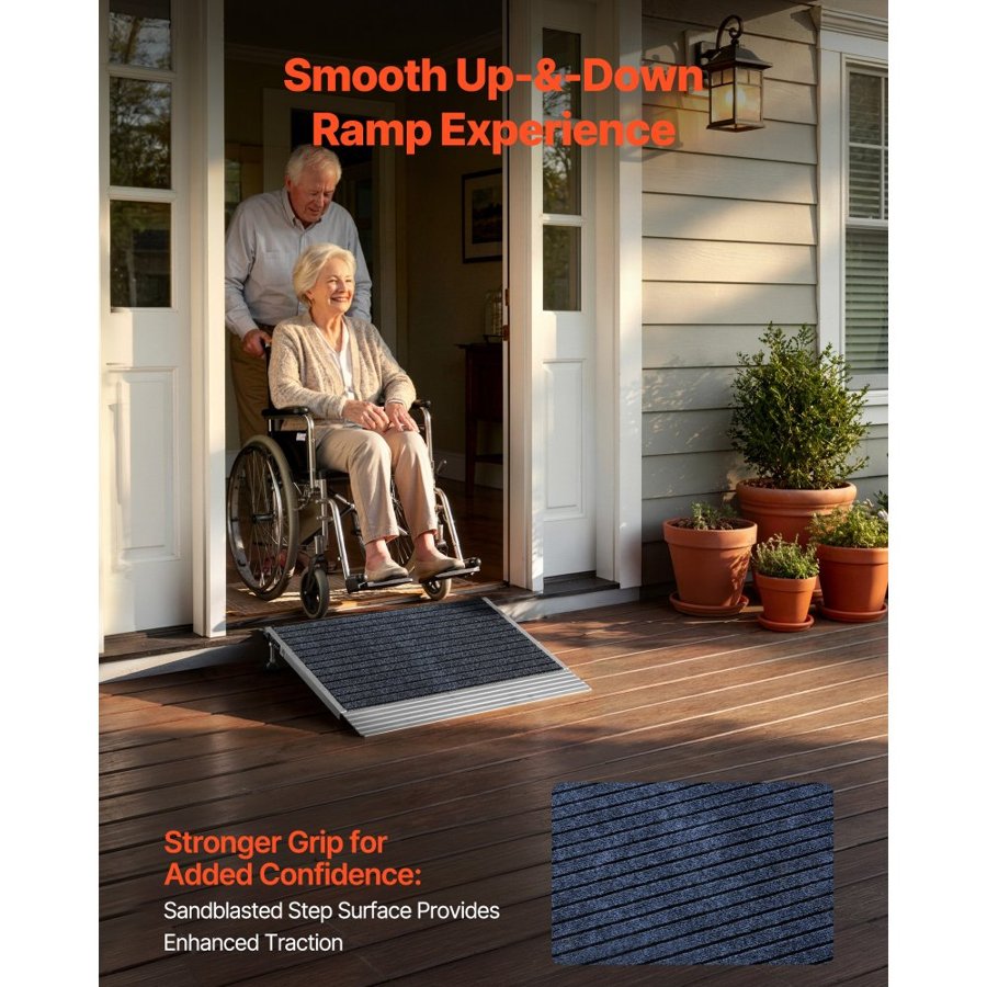 VEVOR Threshold Ramp for Doorways, 610 x 910 mm, Platform Aluminum Wheelchair Ramp with Adjustable Height, Non-Slip Door Threshold Ramps, 362.9 kg Load Capacity, for Home Steps, Wheelchairs, Walkers
