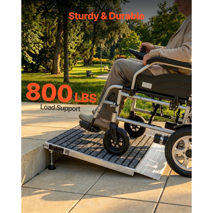 VEVOR Threshold Ramp for Doorways, 610 x 910 mm, Platform Aluminum Wheelchair Ramp with Adjustable Height, Non-Slip Door Threshold Ramps, 362.9 kg Load Capacity, for Home Steps, Wheelchairs, Walkers