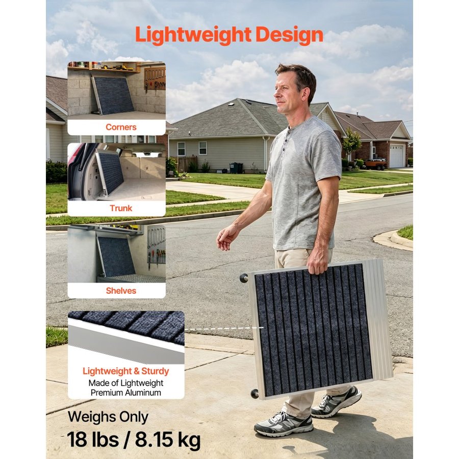 VEVOR Threshold Ramp for Doorways, 610 x 910 mm, Platform Aluminum Wheelchair Ramp with Adjustable Height, Non-Slip Door Threshold Ramps, 362.9 kg Load Capacity, for Home Steps, Wheelchairs, Walkers