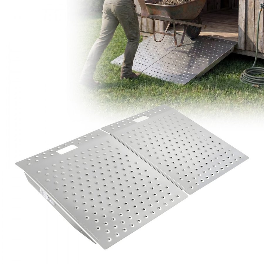 VEVOR Threshold Ramp for Doorways, 750 x 617 mm, Platform Aluminum Wheelchair Ramp, Non-Slip Door Threshold Ramps, 340.2 kg Load Capacity, for Home Steps, Curbs, Wheelchairs, Walkers, Scooter, Carts