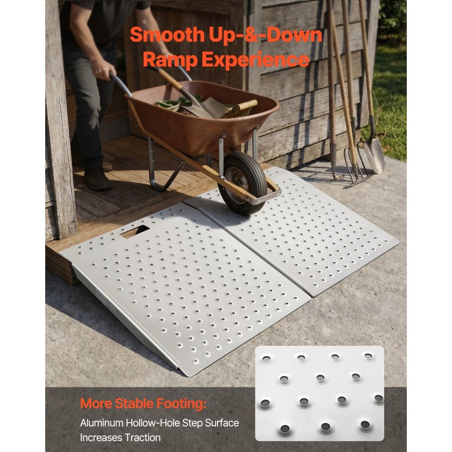 VEVOR Threshold Ramp for Doorways, 750 x 617 mm, Platform Aluminum Wheelchair Ramp, Non-Slip Door Threshold Ramps, 340.2 kg Load Capacity, for Home Steps, Curbs, Wheelchairs, Walkers, Scooter, Carts