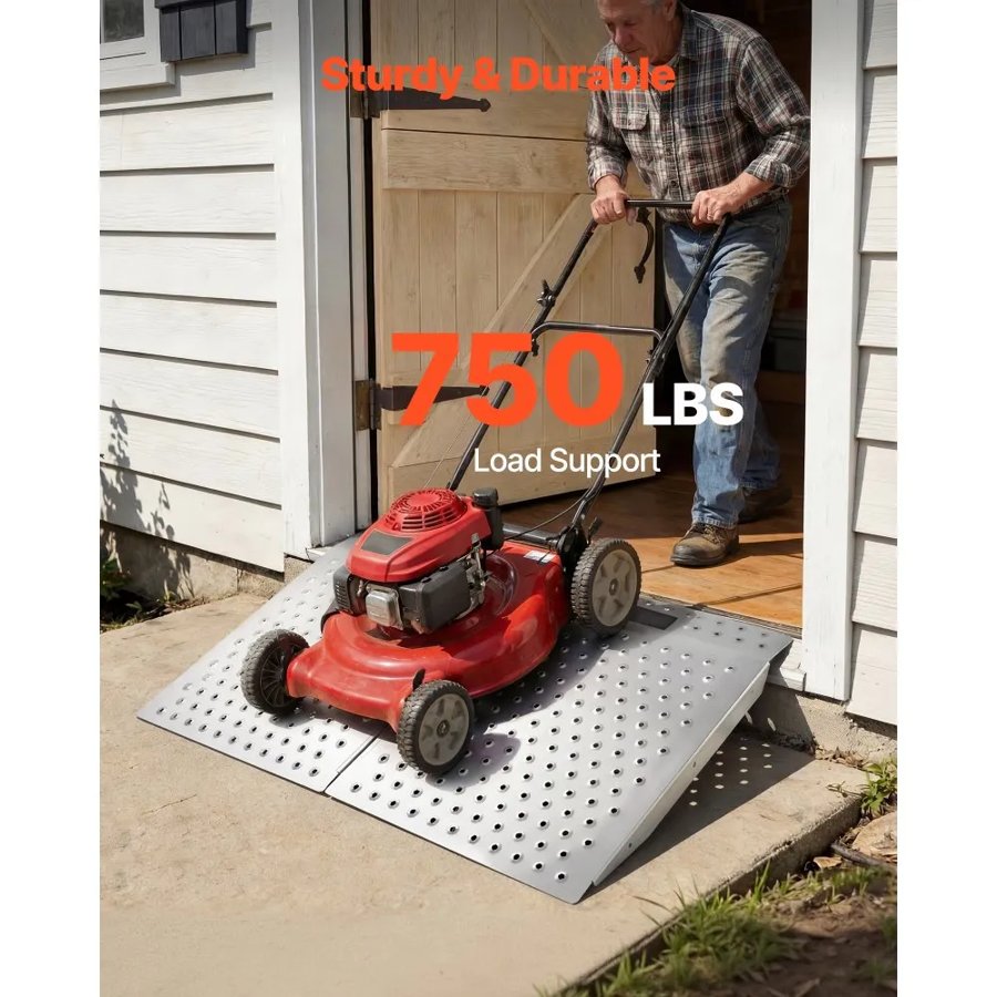VEVOR Threshold Ramp for Doorways, 750 x 617 mm, Platform Aluminum Wheelchair Ramp, Non-Slip Door Threshold Ramps, 340.2 kg Load Capacity, for Home Steps, Curbs, Wheelchairs, Walkers, Scooter, Carts