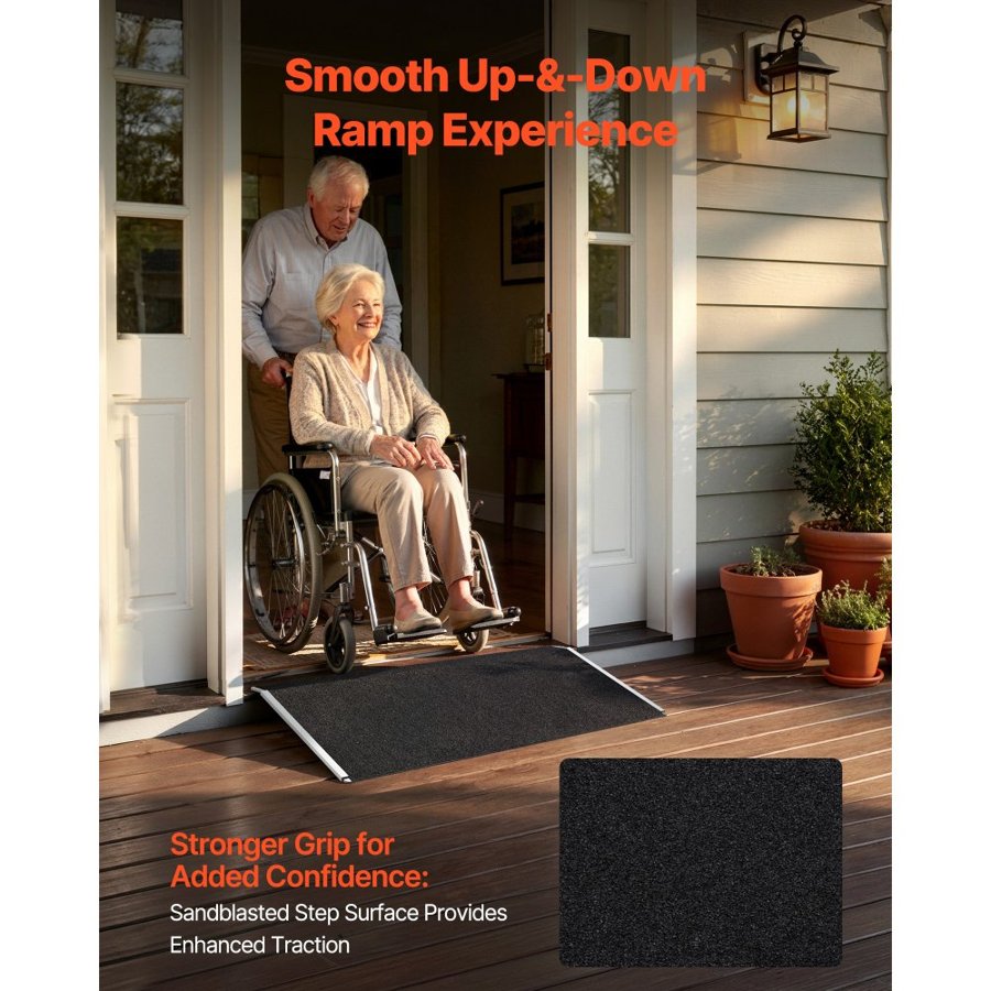 VEVOR Threshold Ramp for Doorways, 810 x 390 mm, Platform Aluminum Wheelchair Ramp, Non-Slip Door Threshold Ramps, 181.4 kg Load Capacity, for Home Steps, Curbs, Wheelchairs, Walkers, Scooter, Carts
