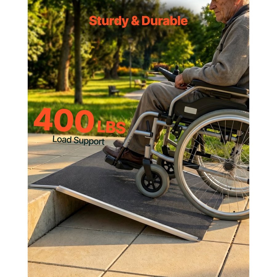 VEVOR Threshold Ramp for Doorways, 810 x 390 mm, Platform Aluminum Wheelchair Ramp, Non-Slip Door Threshold Ramps, 181.4 kg Load Capacity, for Home Steps, Curbs, Wheelchairs, Walkers, Scooter, Carts