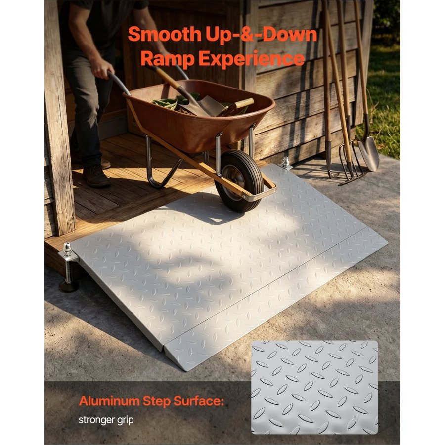 VEVOR Threshold Ramp for Doorways, 1080 x 590 mm, Platform Iron Wheelchair Ramp with Adjustable Height, Non-Slip Door Threshold Ramps, 453.6 kg Load Capacity, for Home Steps, Wheelchairs, Walkers