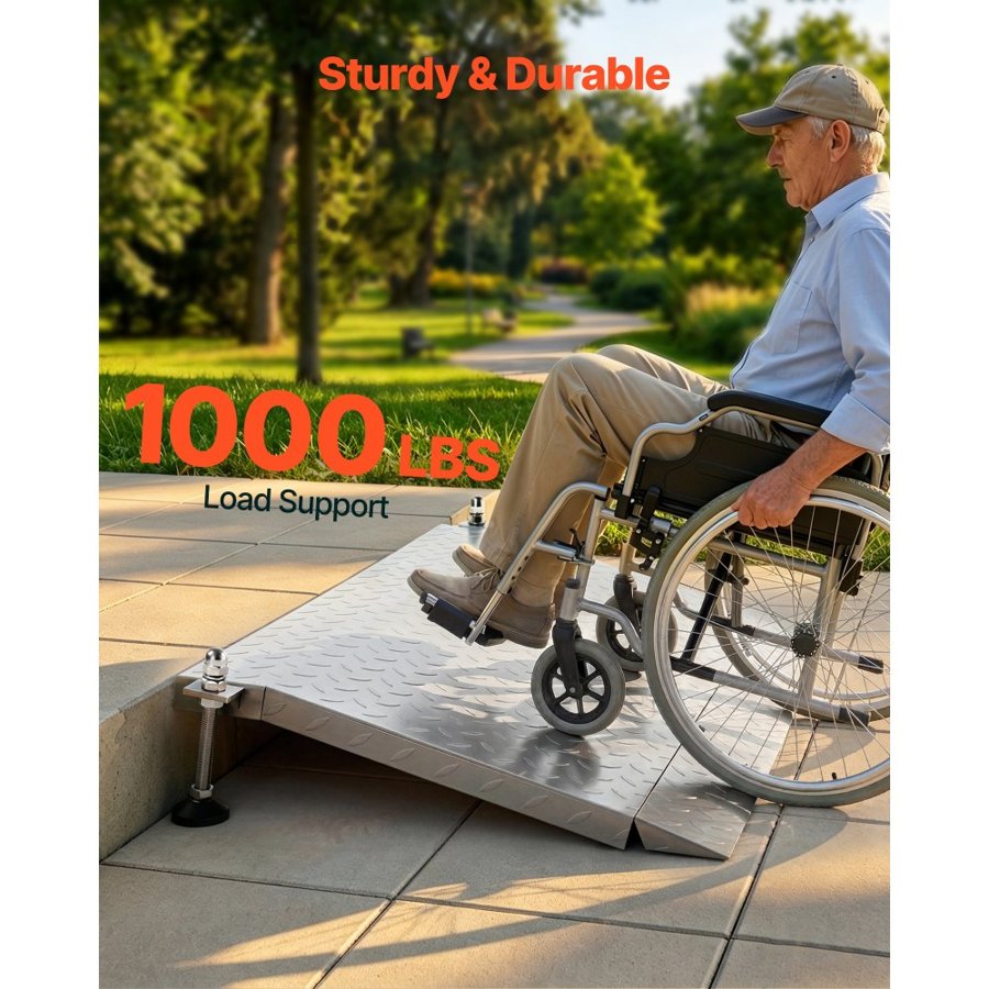 VEVOR Threshold Ramp for Doorways, 1080 x 590 mm, Platform Iron Wheelchair Ramp with Adjustable Height, Non-Slip Door Threshold Ramps, 453.6 kg Load Capacity, for Home Steps, Wheelchairs, Walkers