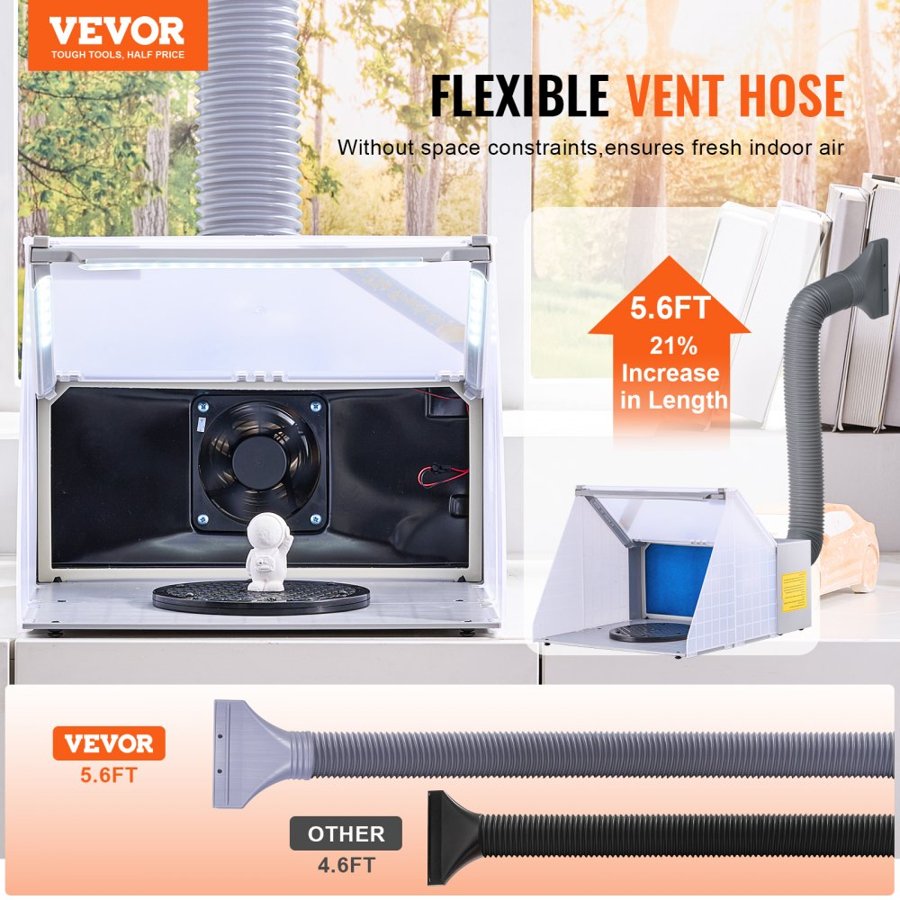 VEVOR Airbrush Spray Booth, Portable Hobby Airbrush Paint Spray Booth Kit with LED Lights, Exhaust Fan and Exhaust Extension Hose, Airbrush Paint Booth for Painting Models, Arts, Crafts, Cakes