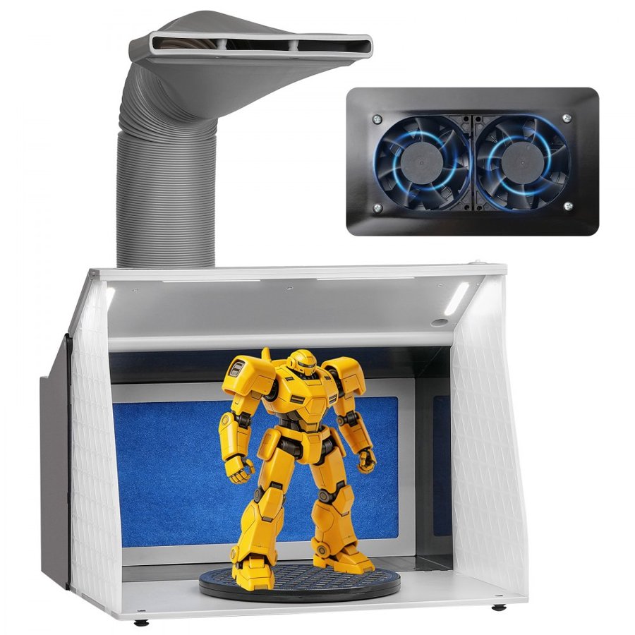 VEVOR Airbrush Spray Booth, Portable Hobby Airbrush Paint Spray Booth Kit with 4 LED Light, Powerful Dual Exhaust Fans, Turntable and 6 ft Extension Hose, for Painting Models, Arts, Crafts, Cakes