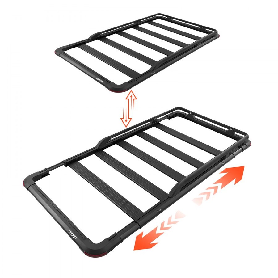 VEVOR Roof Rack Cargo Basket, 1626 x 990 x 115 mm, Heavy Duty Roof Top Carrier Basket with Extension, 90.72 kg Capacity, All-Weather Car Top Luggage Holder, Universal Fit for SUVs Trucks Vehicles Pickups