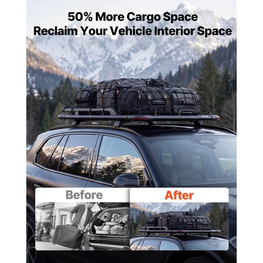 VEVOR Roof Rack Cargo Basket, 1626 x 990 x 115 mm, Heavy Duty Roof Top Carrier Basket with Extension, 90.72 kg Capacity, All-Weather Car Top Luggage Holder, Universal Fit for SUVs Trucks Vehicles Pickups