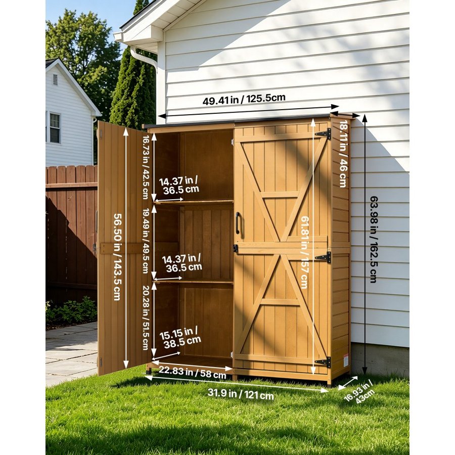 VEVOR Wooden Garden Tool Shed – 696.5 L, 3 Tiers, Fir Wood
