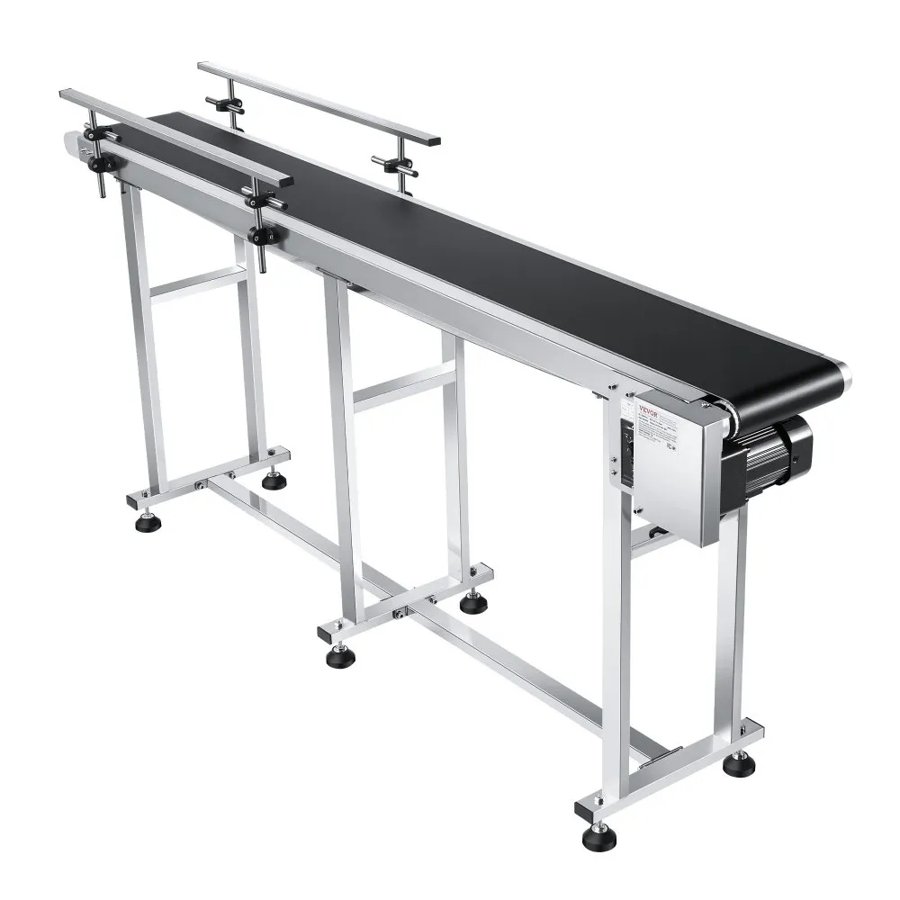 VEVOR Belt Conveyor, 71 x 7.8 inch Conveyor Table, Heavy Duty Stainless Steel Motorized Belt Conveyor for Inkjet Coding Applications Powered PVC Belt Anti-Static Adjustable Speed (Double Guardrail)