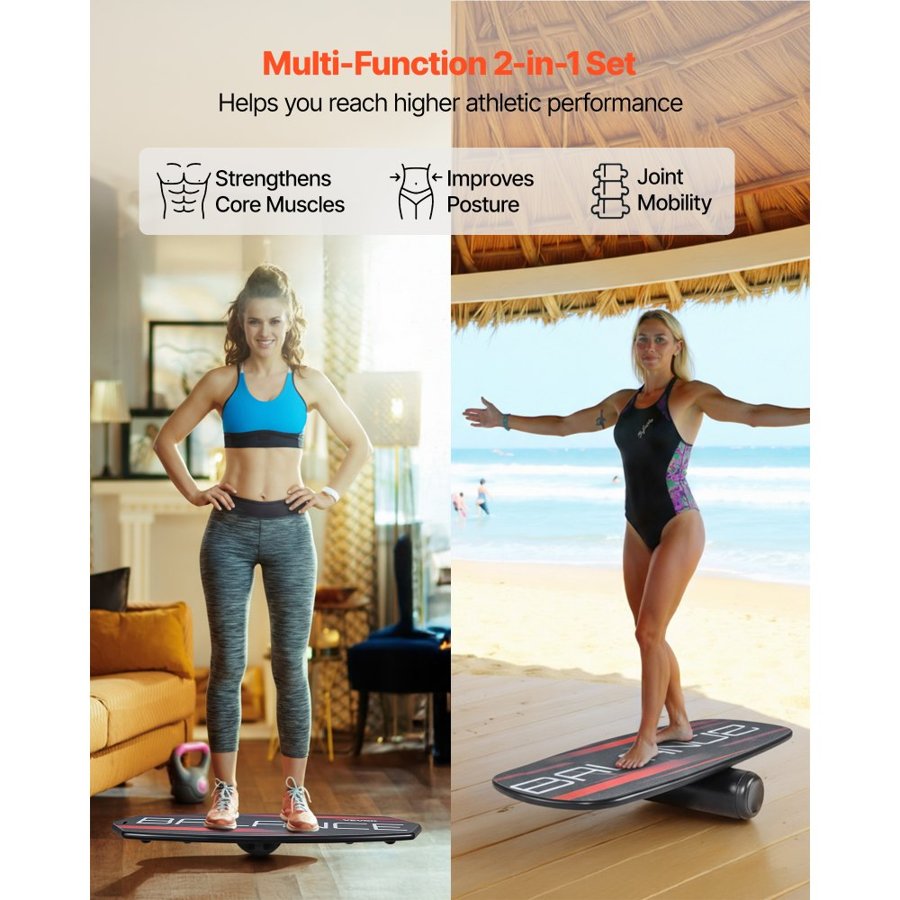 VEVOR Wooden Balance Board – 3-Level, 441 lb, w/ Roller