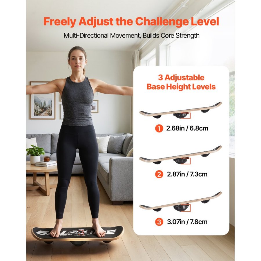 VEVOR Wobble Balance Trainer Board – 3-Level Wood, 441lb