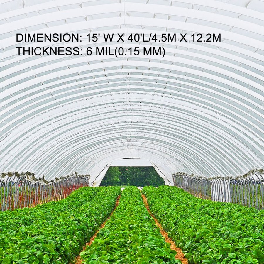 VEVOR Greenhouse Film 4.5 x 12.2 m, Greenhouse Polyethylene Film 0.1524 mm Thickness, Greenhouse Plastic Greenhouse Clear Plastic Film UV Resistant, Polyethylene Film Keep Warming, Superior Strength Toughness