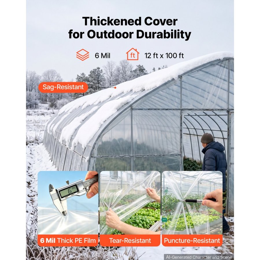 VEVOR 6 Mil Greenhouse Plastic Sheeting – 3.7x30.5 m PE Film