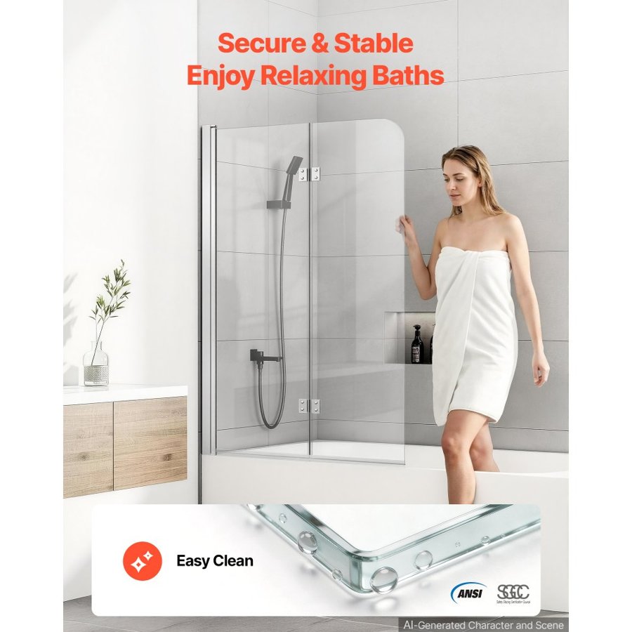 VEVOR Bi Fold Tub Door – 1200 x 1400 mm, 6 mm Tempered Glass