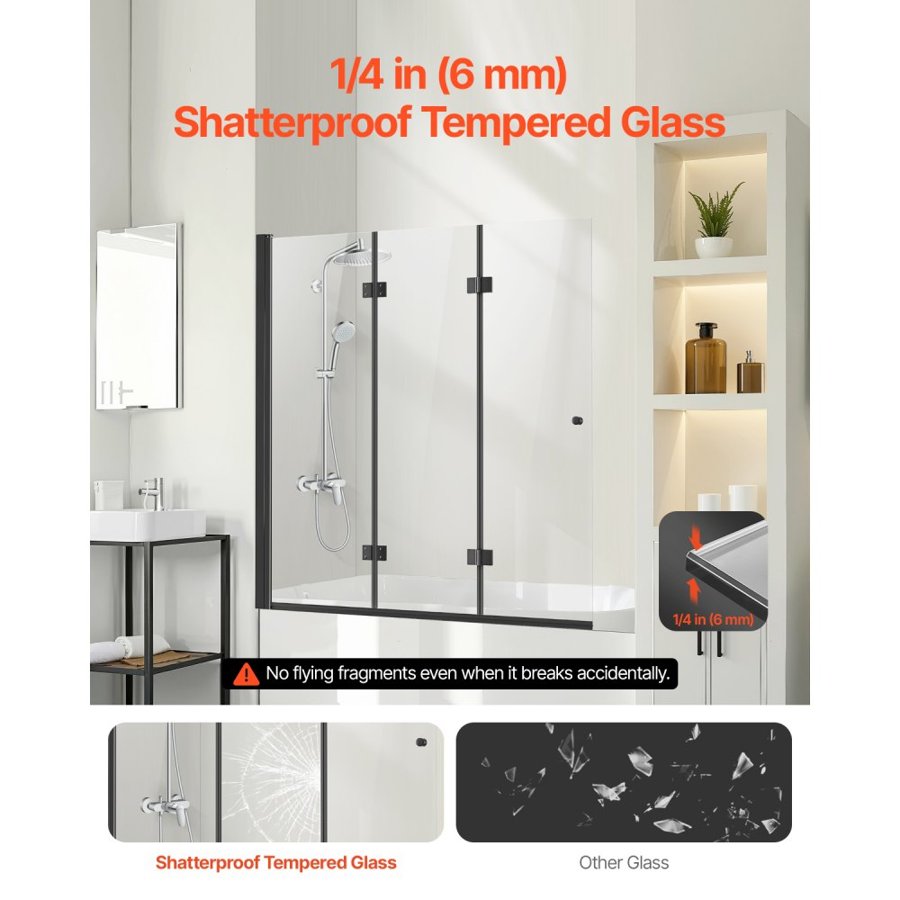 VEVOR Trifold Glass Shower Door – 51×56 in, 6 mm Glass