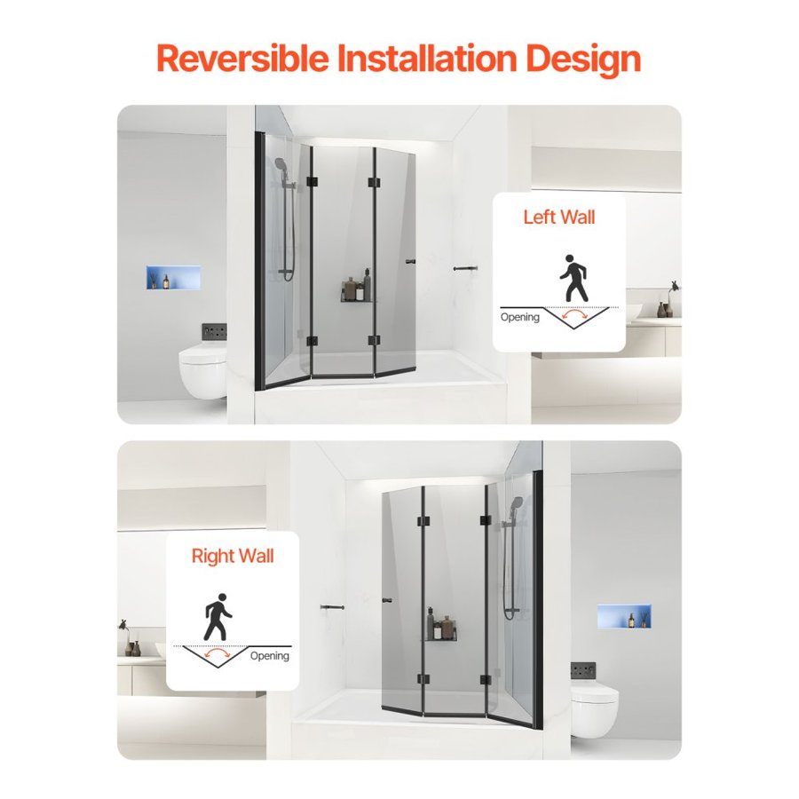 VEVOR Trifold Glass Shower Door – 51×56 in, 6 mm Glass