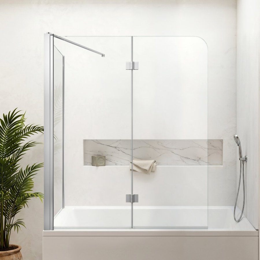 VEVOR Bathtub Shower Door 27.5"/47"W x 55"H Semi-Frameless Bi-Fold Tub Door, 1/4" Clear Tempered Glass, Easy-Clean Nano Coating, 180° Folding, 1 Fixed and 2 Foldable Panels, for Bathroom Tub, Silver