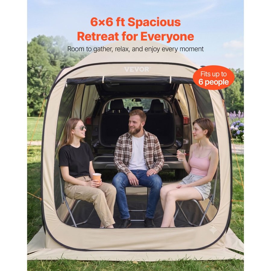 VEVOR SUV Popup Tent – 6 x 6 FT, 4-6 Person, 360°, 300D