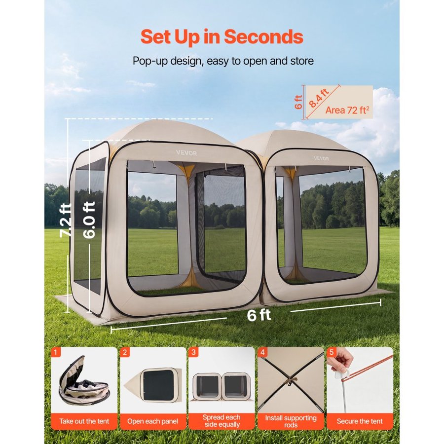 VEVOR Pop Up Screen Room – 12 x 6 FT, 2 in 1, 300D, 2 Straps