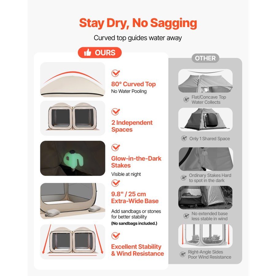 VEVOR Pop Up Screen Room – 12 x 6 FT, 2 in 1, 300D, 2 Straps