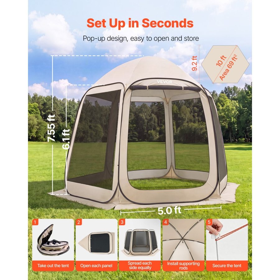 VEVOR Backyard Screen Tent – 10 x 9.2 FT, 300D, 8 People