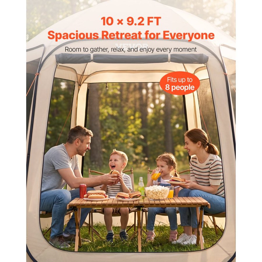 VEVOR Backyard Screen Tent – 10 x 9.2 FT, 300D, 8 People