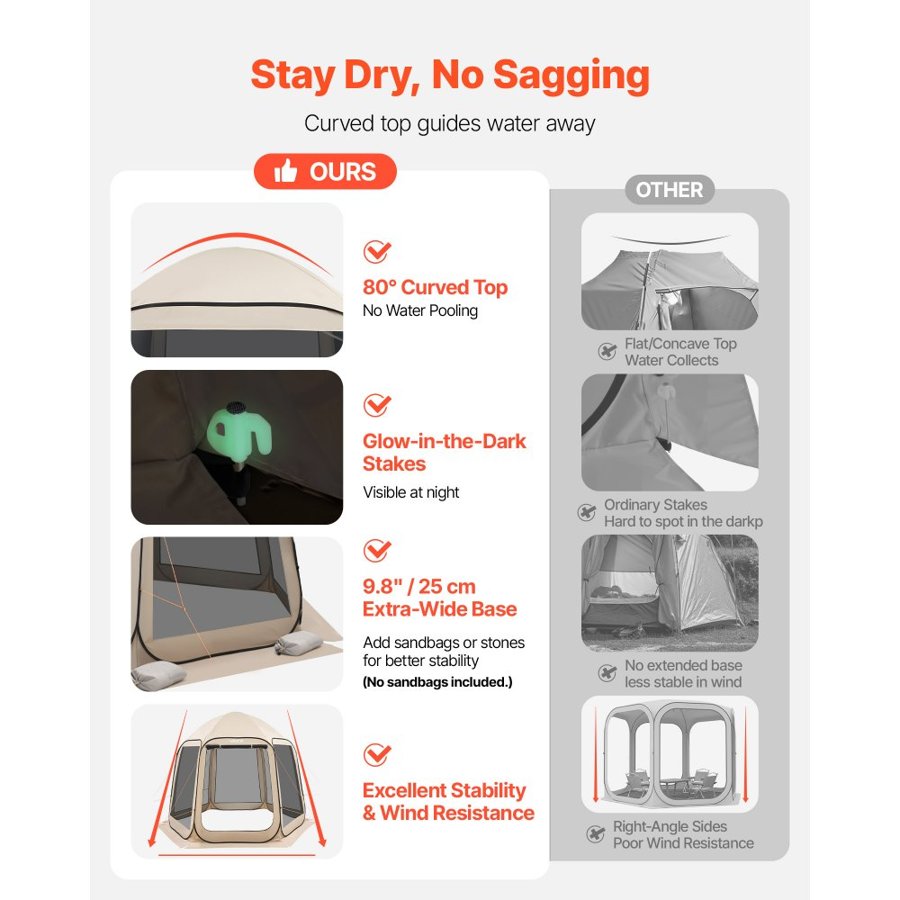 VEVOR Backyard Screen Tent – 10 x 9.2 FT, 300D, 8 People
