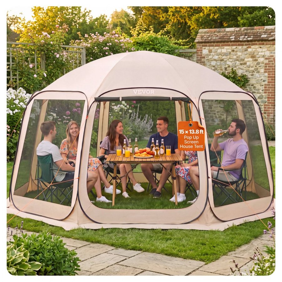VEVOR Pop-Up Screen Tent for Camping – 15 × 13.8 ft