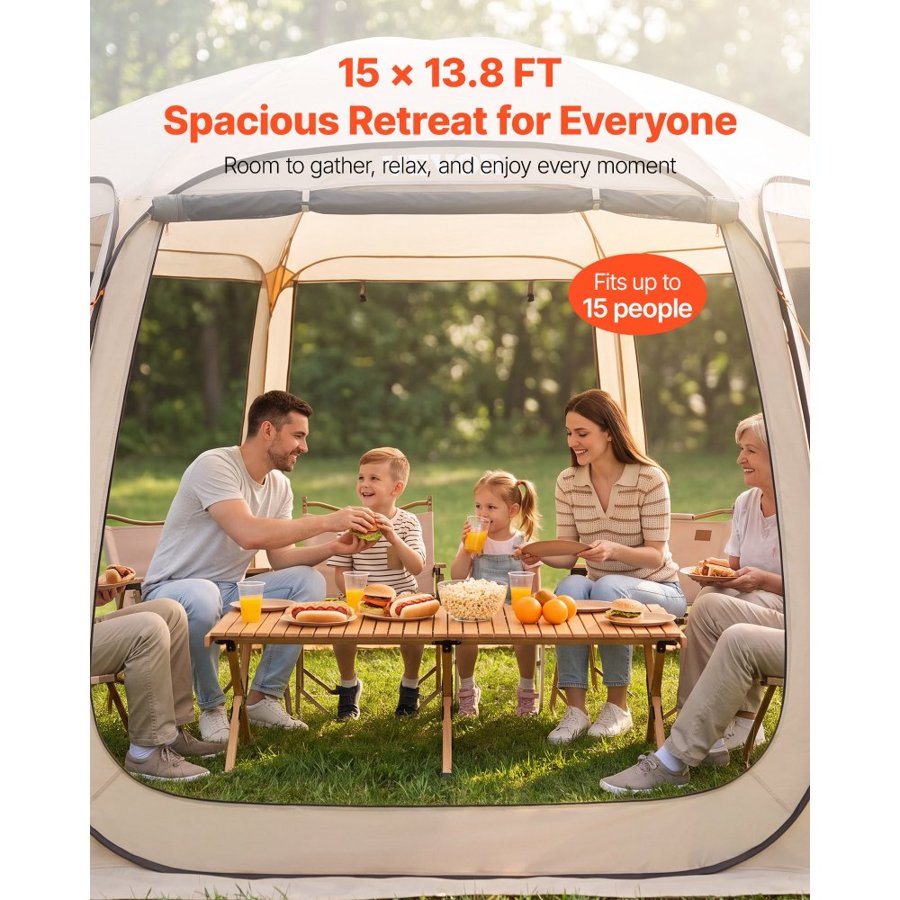 VEVOR Pop-Up Screen Tent for Camping – 15 × 13.8 ft