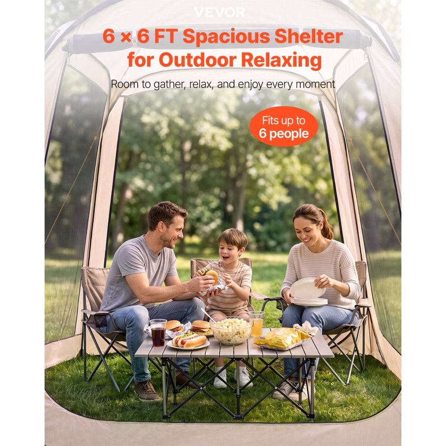 VEVOR Screened In Tent Canopy – 6×6 ft, 4–6 Person