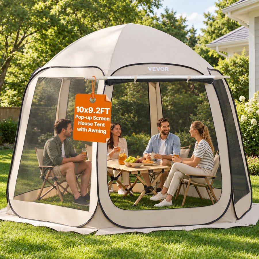 VEVOR Screen Tent Patio - 8 Person, 300D Fabric, 360° Mesh