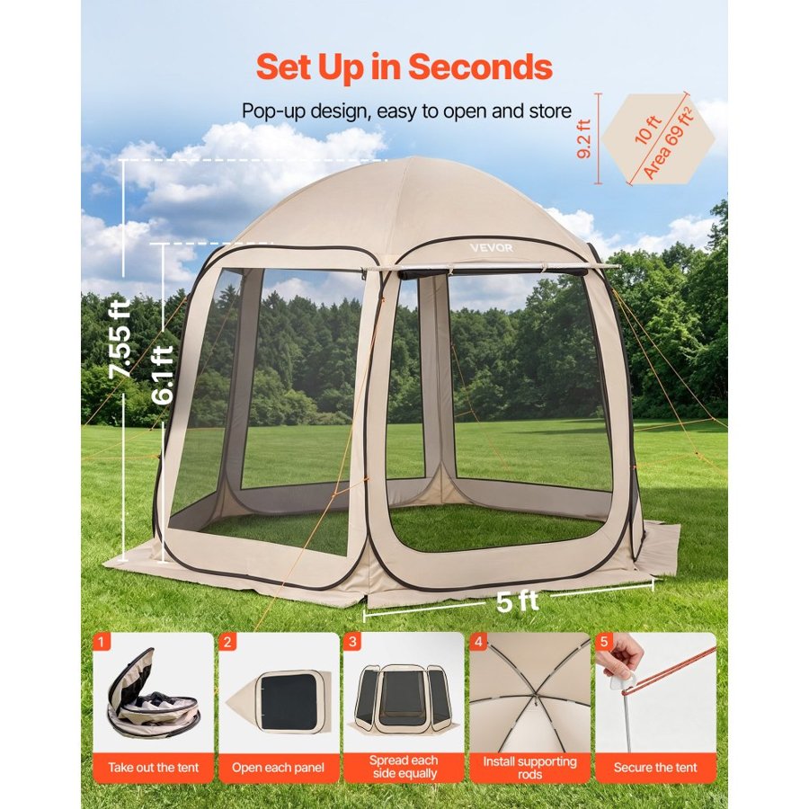 VEVOR Screen Tent Patio - 8 Person, 300D Fabric, 360° Mesh