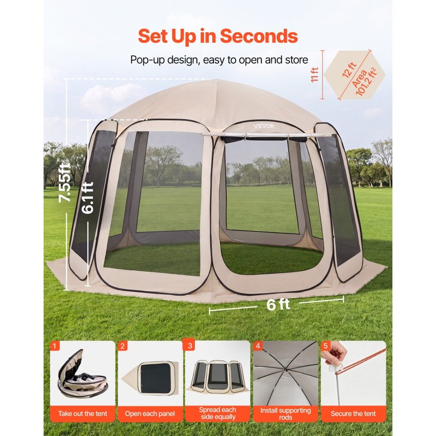 VEVOR Tent with Screen House – 12x11 ft, 10-12 Person