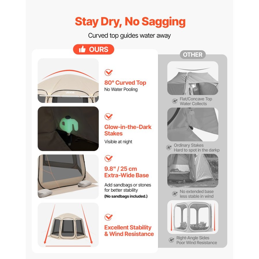 VEVOR Tent with Screen House – 12x11 ft, 10-12 Person