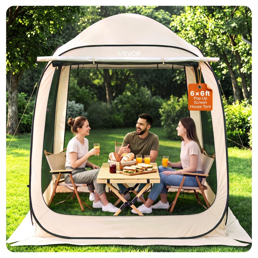 VEVOR Pop Up Canopy With Netting – 6×6 ft Tent,  4-6 People