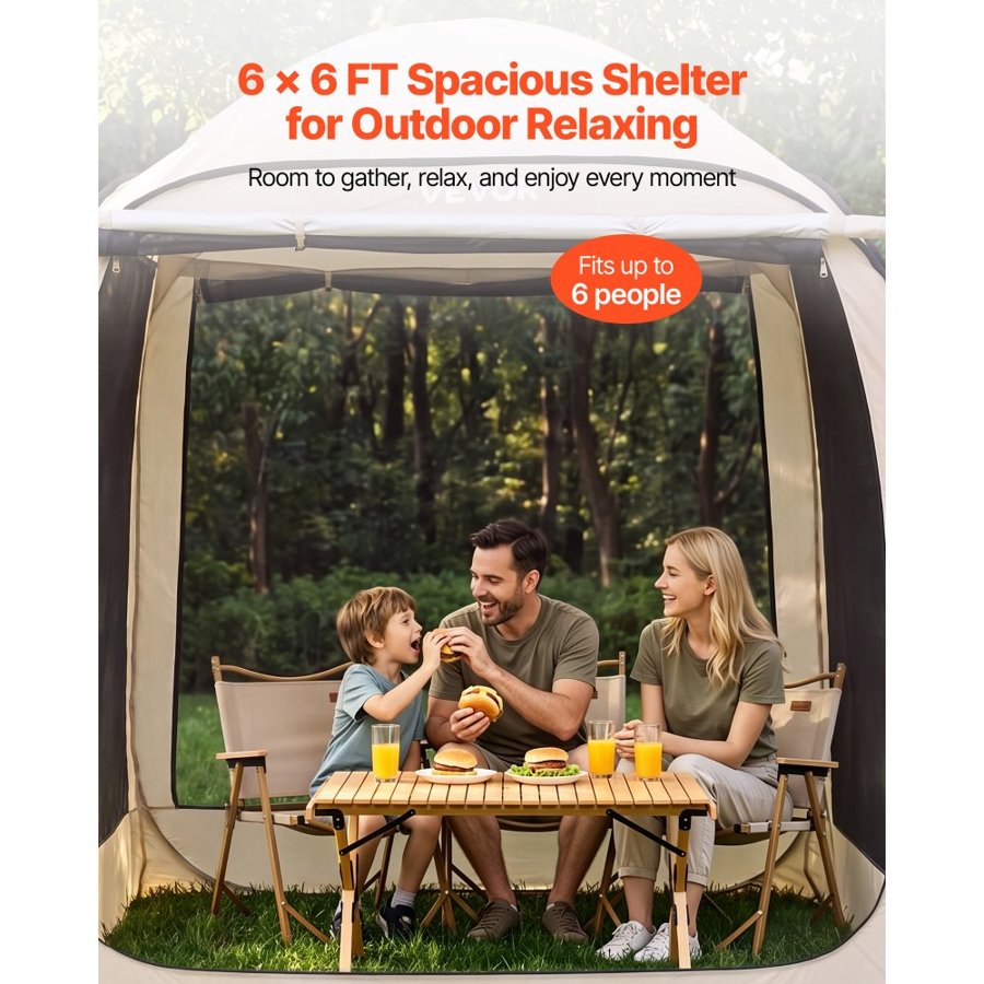 VEVOR Pop Up Canopy With Netting – 6×6 ft Tent,  4-6 People