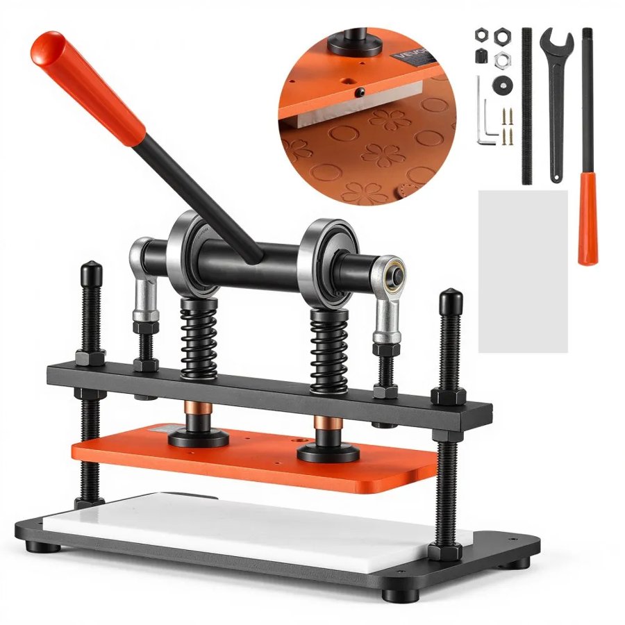 VEVOR Leather Cutting Machine 280 x 140 mm Embossing Plate Die Cutter, Hand Press Leather Embossing & Die Cutting, 1.5 T Pressure, 12 mm Stroke, Dual Guide Shafts, for Fabric, Paper, Silicone