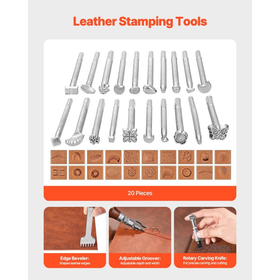VEVOR Leather Working Tools Kit, 92 PCS Leather Craft Tools with Portable Leather Storage Bag, Engraving Punching Sewing Stamping Sanding Tools, Ideal for Beginners DIY Enthusiasts and Professionals