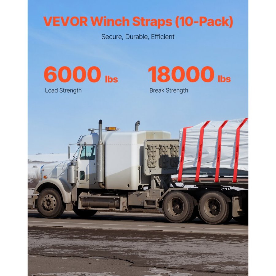 VEVOR vinčas siksnas, 10,2 cm x 9,1 m, 2722 kg nestspēja, 8165 kg pārrāvuma izturība, kravas auto glābšanai, koku aizsargs, sarkanas (10 gab. iepakojums)