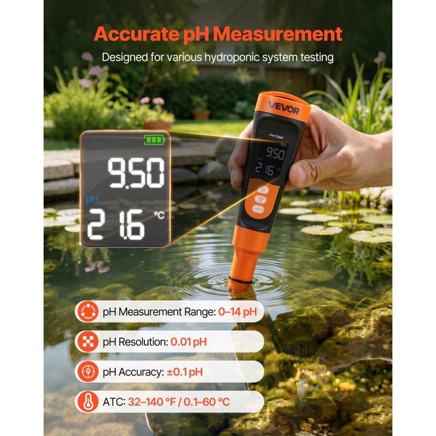 VEVOR pH Meter for Water Testing – PH06, IP68, 0–14 Range