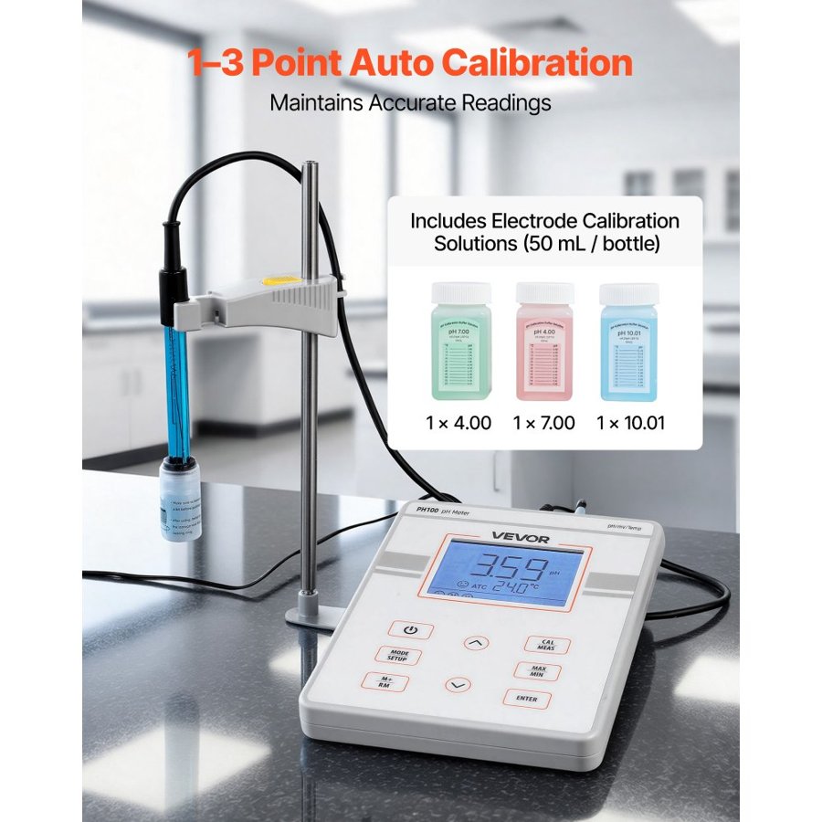VEVOR Benchtop pH Meter – 0-14 Range, 0.01 Resolution
