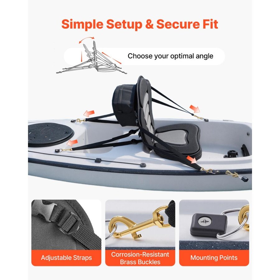 VEVOR Kayak Seat, 2 Pack 53 mm Thick, Universal Paddle Board Seat with Back Support, Sit-on-Top Soft Padded Cushion with Storage Bag & Adjustable Straps for SUP, Canoe, Fishing Boat, Inflatable Kayak